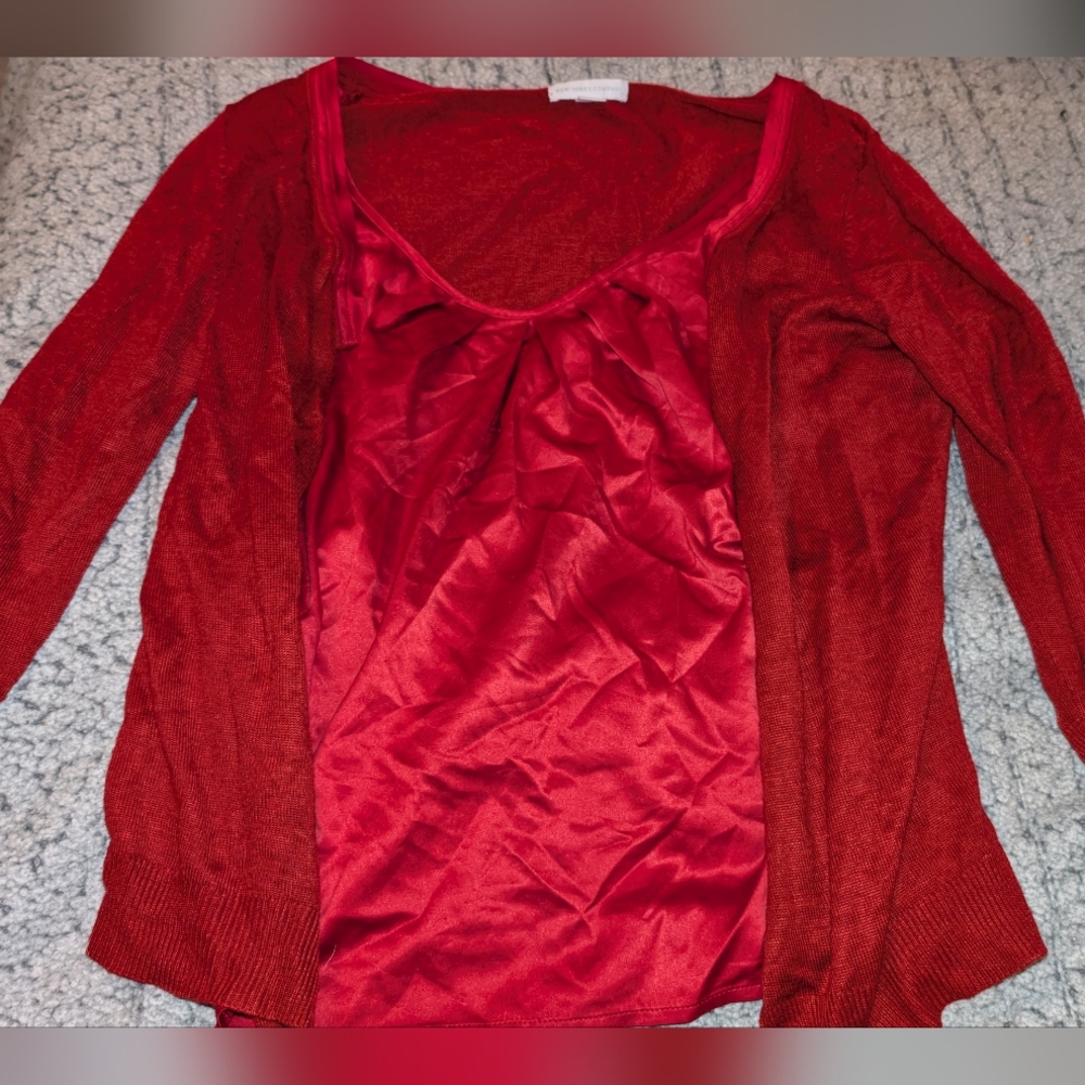 Red Open Front Cardigan with Satin Inner